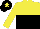 Silk - Yellow and black (halved horizontally), yellow sleeves, black cap, yellow star