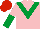 Silk - Pink, emerald green chevron, halved sleeves, red cap