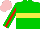 Silk - Green, yellow hoop, red stripe on green sleeves, pink cap