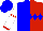 Silk - Blue and red halves, blue diamond hoop and cuff on left white sleeve, red diamond hoop and cuff on right white sleeve, blue cap