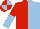 Silk - Red and light blue (halved), halved sleeves, red and light blue quartered cap