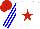 Silk - White, red star, blue stripes on sleeves, red cap, blue button