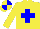 Silk - Yellow body, blue cross, yellow arms, yellow cap, blue quartered