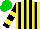 Silk - Yellow and black stripes, black sleeves, yellow hoops, green cap