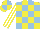 Silk - Yellow and light blue check, white and yellow striped sleeves, yellow and light blue quartered cap