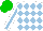 Silk - White, light blue diamonds, light blue stripe on white sleeves, green cap