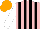 Silk - Pink and black stripes, white sleeves, orange cap