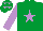 Silk - Emerald green, mauve star, sleeves and stars on cap