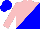 Silk - pink and blue halved diagonally, pink sleeves, blue cap