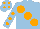 Silk - Light blue, large orange spots, orange spots on sleeves, light blue cap, orange spots