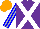 Silk - Purple, white crossbelts, blue stripes on silver sleeves, orange cap