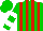 Silk - Green and red stripes, green sleeves, white hoops, green cap