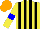 Silk - Yellow, black stripes, yellow sleeves, blue armlets, orange cap