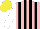 Silk - Pink and black stripes, white sleeves, yellow cap