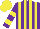 Silk - Purple, yellow stripes, yellow hoops on sleeves, yellow cap