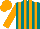 Silk - Teal and orange stripes, orange sleeves , orange cap