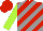 Silk - red and grey diagonal stripes, lime green sleeves, red cap