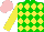 Silk - Green, yellow diamonds, yellow sleeves, pink cap