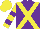 Silk - Purple, yellow crossbelts, yellow sleeves, purple hoops, yellow cap