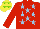 Silk - Red, light blue stars, yellow cap, light green stars