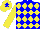 Silk - blue body, yellow diamonds, yellow arms, yellow cap, blue star