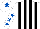 Silk - White and black stripes, white sleeves, royal blue stars, white cap, royal blue star