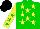 Silk - Green, yellow stars, green stars on yellow sleeves, black cap