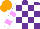 Silk - Purple, white checks, white sleeves, lilac hoops, orange cap