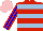 Silk - Red, light blue rings, blue and red striped sleeves, pink cap