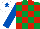 Silk - Emerald green and red check, royal blue sleeves, white cap, royal blue star