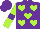 Silk - Purple, lime green hearts, purple hoop on lime green sleeves, purple cap