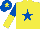 Silk - Yellow, royal blue star, royal blue and yellow halved sleeves, royal blue cap, yellow star