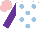 Silk - White, light blue spots, purple sleeves, pink cap