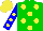 Silk - Green, yellow spots, yellow spots on blue sleeves, yellow cap