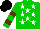 Silk - Greeen, white stars, green sleeves, brown hoops, black cap