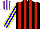 Silk - Black, green and red stripes, blue and yellow stripes on sleeves, white and purple striped cap