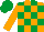 Silk - orange, emerald green checks, orange sleeves, emerald green cap