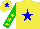 Silk - Yellow, blue star, green sleeves, yellow stars on sleeves, blue star on cap