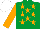 Silk - Emerald green, orange stars, orange sleeves, white cap