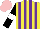 Silk - Yellow, purple stripes, black sleeves, white armbands, pink cap