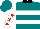 Silk - Teal, two white hoops, black collar, white sleeves, red stars