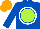 Silk - Royal blue,lime green ball, white circle, orange cap