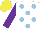 Silk - White, light blue spots, purple sleeves, yellow cap