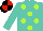 Silk - Turquoise, lime green spots, black and red quartered cap