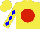 Silk - Yellow, red ball, yellow and blue diamonds on sleeves