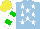 Silk - Light blue, white stars, green hoops on white sleeves, yellow cap