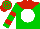 Silk - Green, red yoke,  white ball, red bars on sleeves, red and green hooped cap