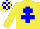 Silk - Yellow body, big-blue cross of lorraine, yellow arms, yellow cap, big-blue checked