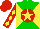 Silk - Green and yellow diagonal quarters, yellow star on red ball, yellow diamonds on red sleeves, red cap