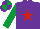 Silk - Purple, red star, emerald green sleeves, purple & emerald green quartered cap